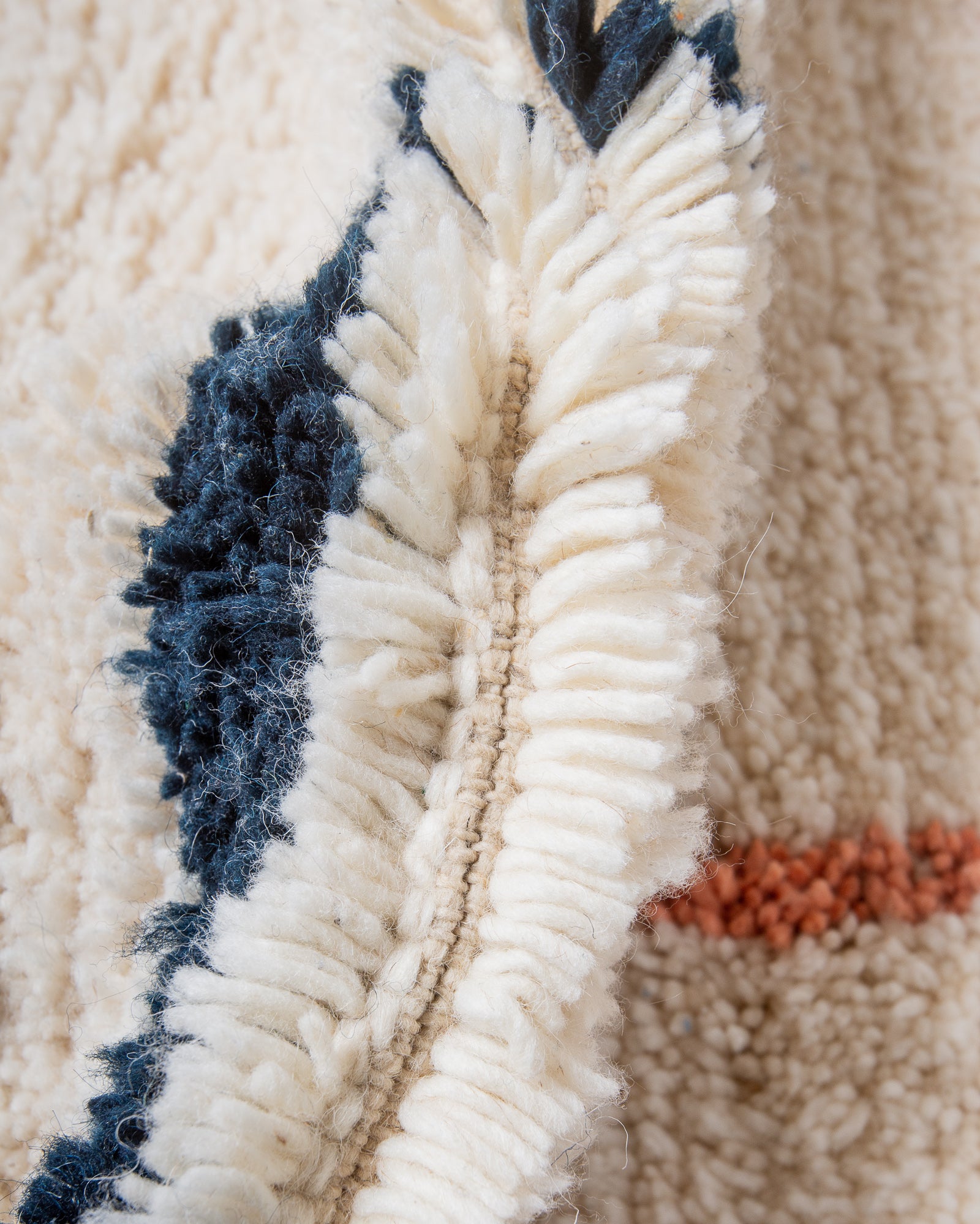 Modern, designer, handcrafted Berber rug from Morocco. Beniourain carpet with beautiful colours and patterns and fluffy wool texture.